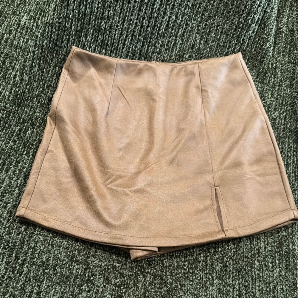 Brown Vegan Suede Mini Skort